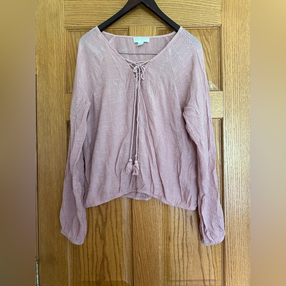 Forever 21 - Light Pink Top with Crochet Details - Size XL